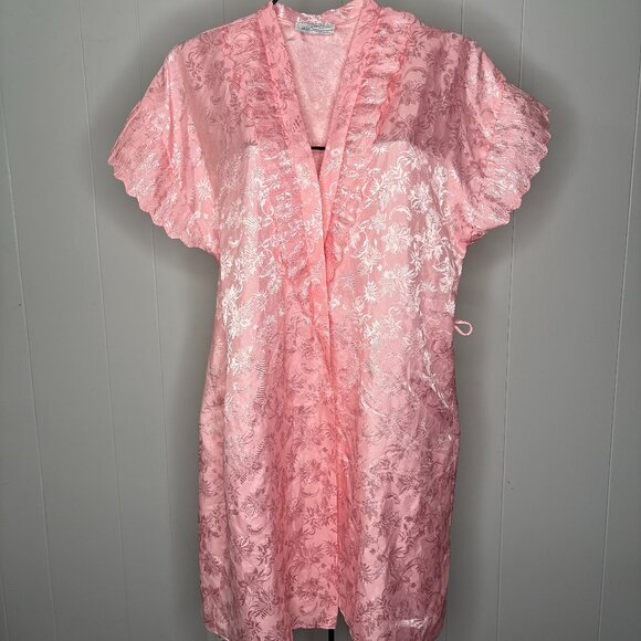Vintage Lily of France Short Robe Womens S Lingerie‎ Sleepwear PJs Pink Satin - Picture 1 of 5